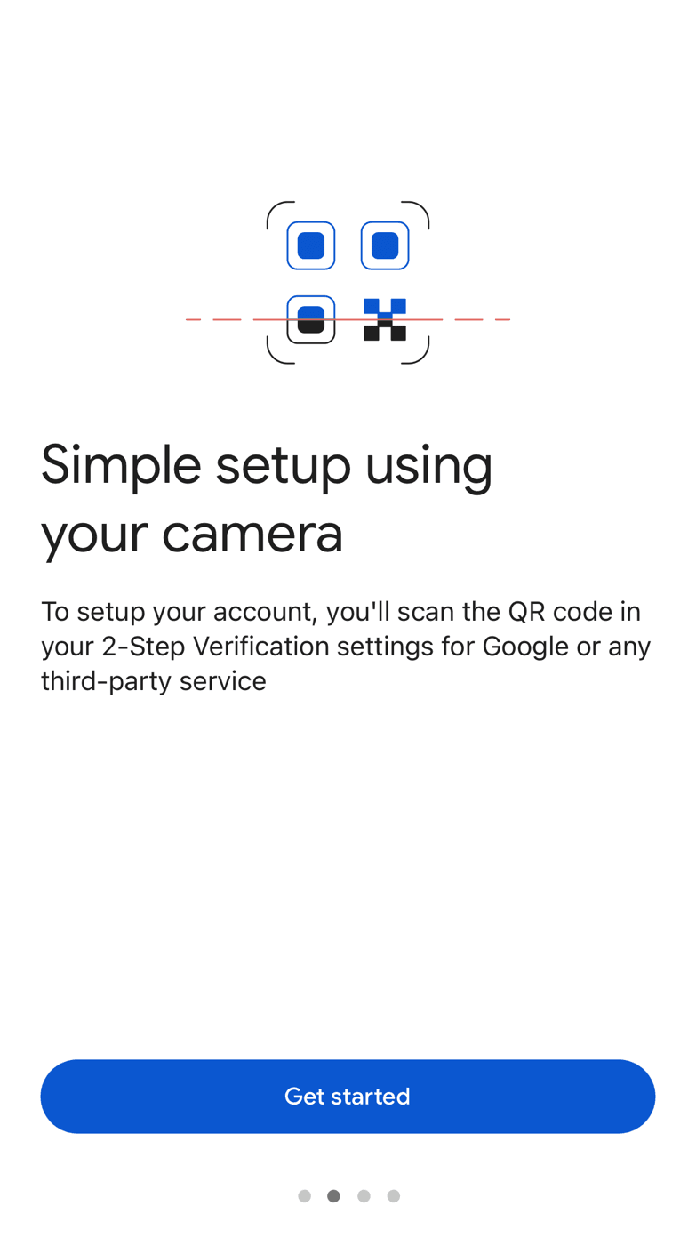 نمای راه‌اندازی با دوربین در Google Authenticator برای اسکن QR